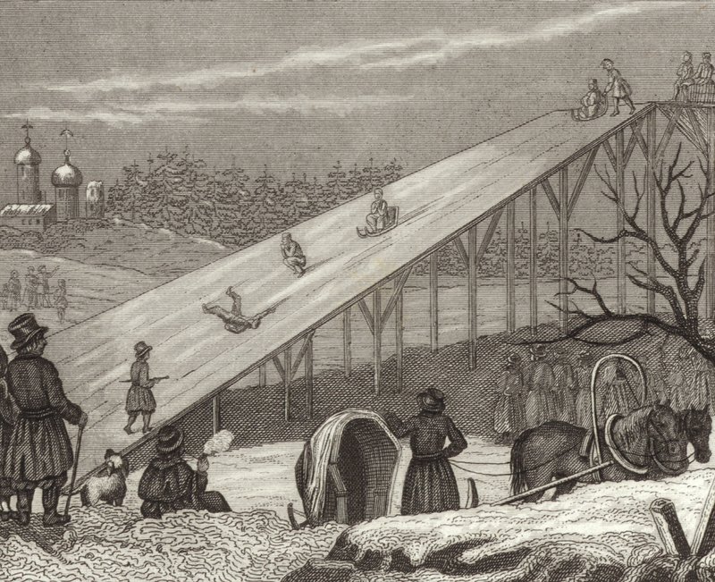 Tobogán de hielo en Rusia. Ilustración para Bilder-Atlas de German School