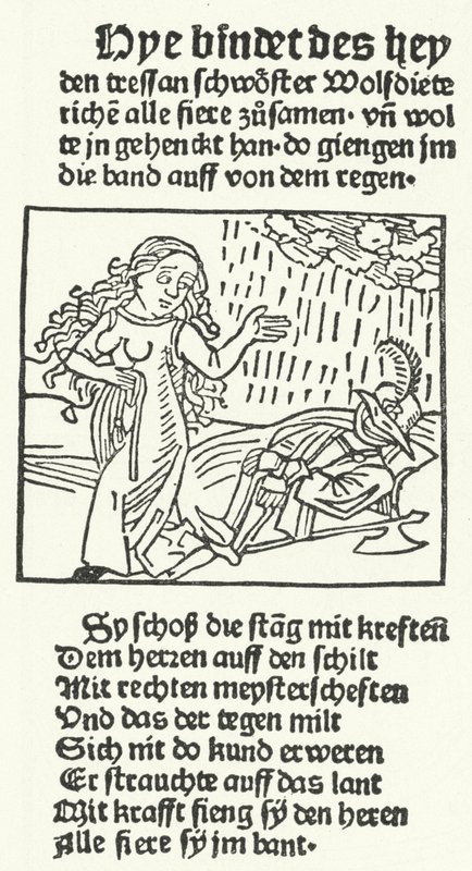 Ilustración del cuento del héroe romántico Wolfdietrich, publicada por Hans Schoensperger en Augsburgo en 1491 (grabado) de German School