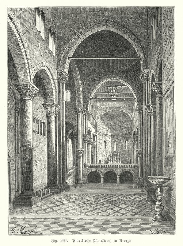 Interior de la Iglesia de Santa Maria della Pieve, Arezzo, Italia de German School