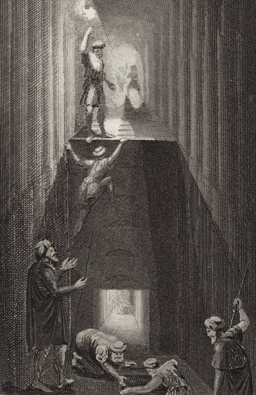 Interior de la Gran Pirámide de Giza, Egipto. Ilustración para Bilder-Atlas de German School