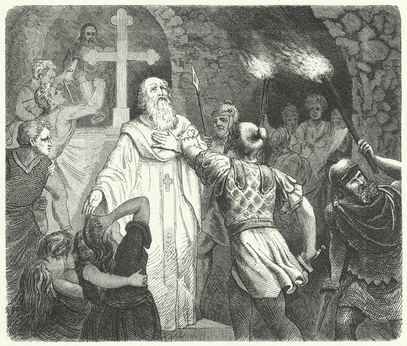 Interrupción de un servicio cristiano en las catacumbas romanas de German School