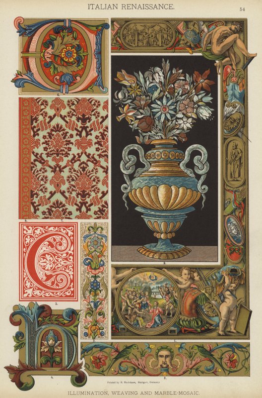 Renacimiento Italiano, Iluminación, Tejido y Mosaico de Mármol de German School