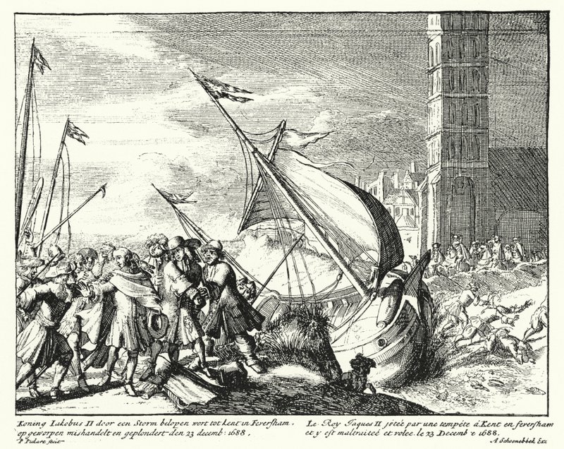 Jacobo II de Inglaterra capturado por pescadores en Faversham, Kent, mientras intentaba huir a Francia de German School