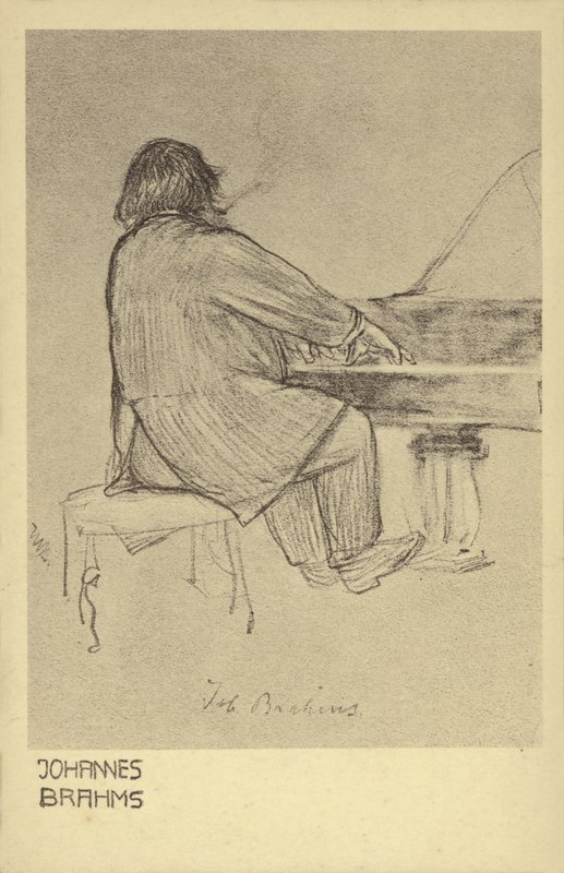 Johannes Brahms tocando el piano de German School