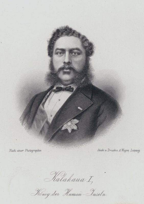 Kalakaua I, Rey de las Islas Hawaianas (grabado) de German School