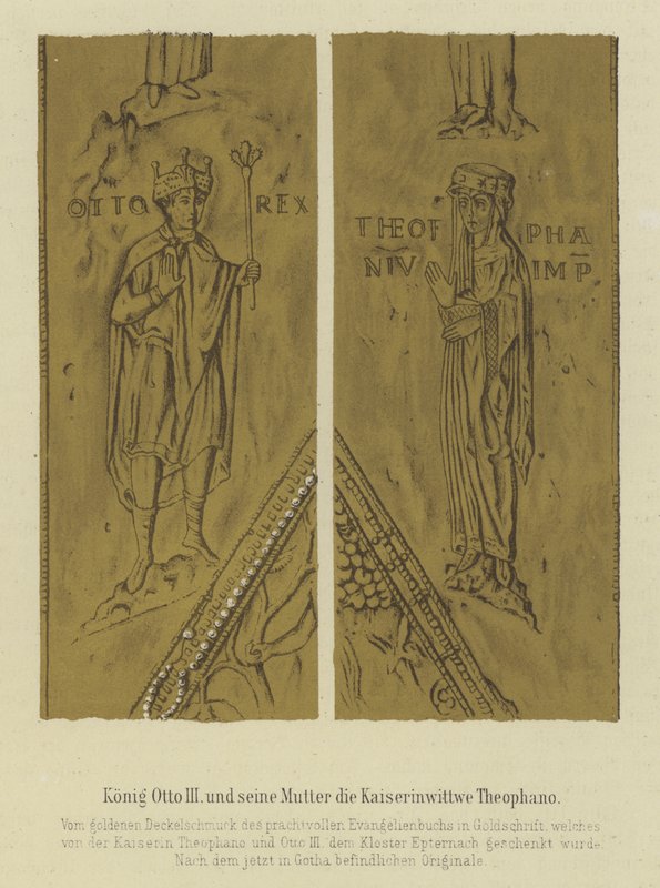 Rey Otto III y su madre Theophania, Emperatriz Consorte de Otto II, Emperador del Sacro Imperio Romano de German School