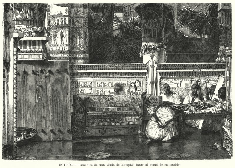 Lamento de una viuda junto al ataúd de su esposo en Menfis, Antiguo Egipto de German School