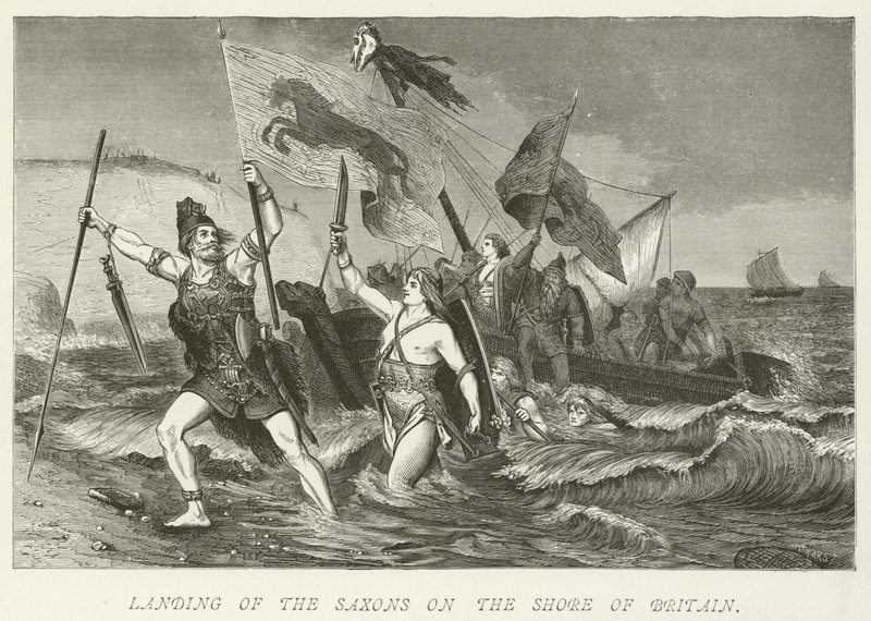 Desembarco de los sajones en la costa de Bretaña de German School