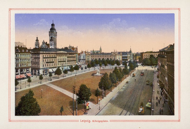 Leipzig, Konigsplatz (litografía en color) de German School