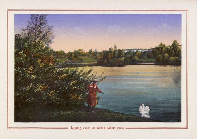 Leipzig, Estanque en el King Albert Park (litografía en color) de German School