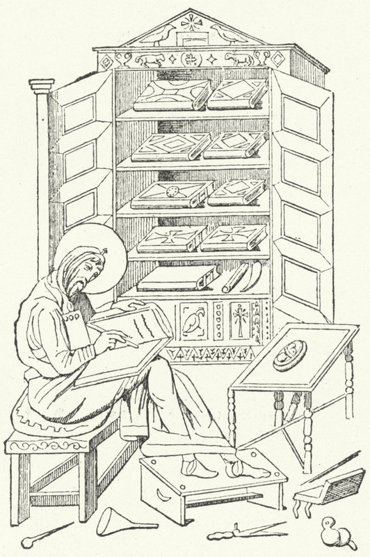 Biblioteca de un ciudadano burgués del Imperio Romano de Oriente (grabado) de German School