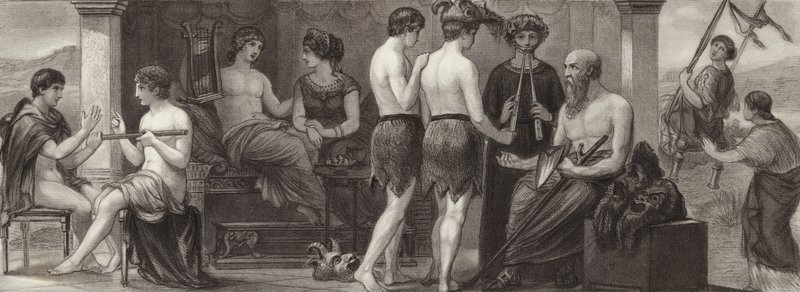 La vida y las artes en la antigua Grecia. Ilustración para Bilder-Atlas de German School
