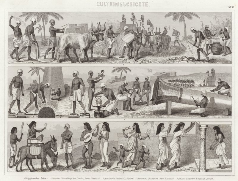 Vida en el Antiguo Egipto. Ilustración para Bilder-Atlas de German School