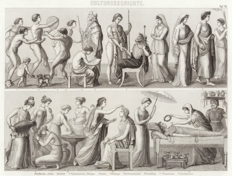Vida en la Antigua Grecia. Ilustración para Bilder-Atlas de German School