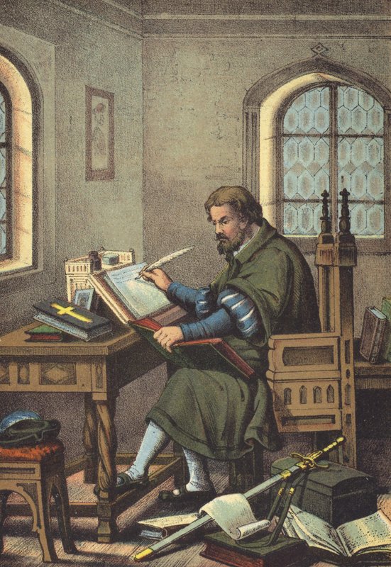 Lutero disfrazado de Junker Jorg en Wartburg traducción del Nuevo Testamento de German School