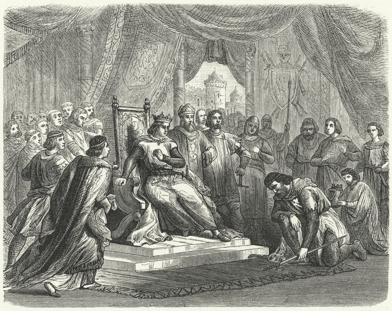 Malcolm IV de Escocia rindiendo homenaje a Enrique II de Inglaterra en Chester de German School