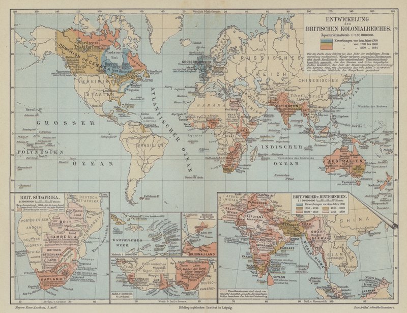 Mapa que muestra la expansión del Imperio Británico de German School