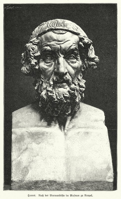Busto de mármol de Homero, poeta griego antiguo de German School