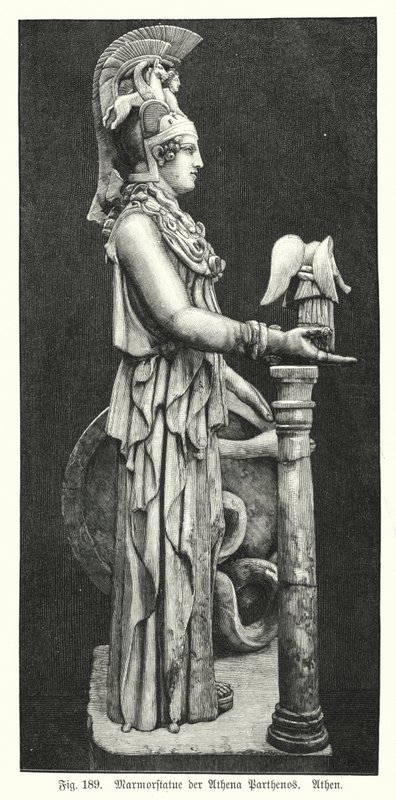 Estatua de mármol de la diosa griega antigua Atenea, del Partenón, Atenas de German School