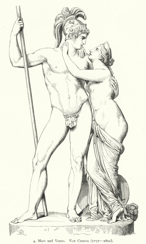 Marte y Venus, escultura de mármol del escultor neoclásico italiano Antonio Canova (grabado) de German School