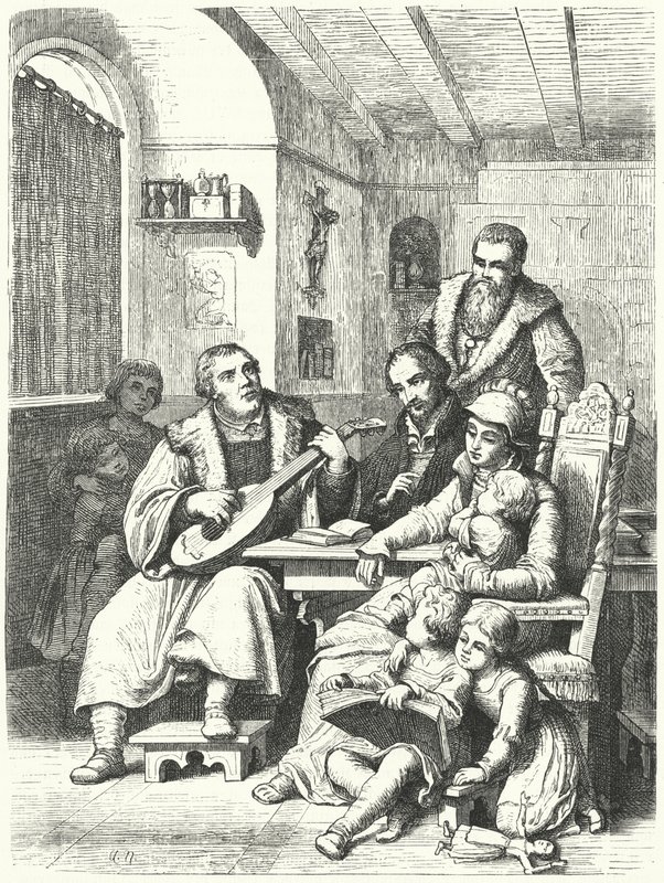 Martín Lutero en casa con su familia de German School