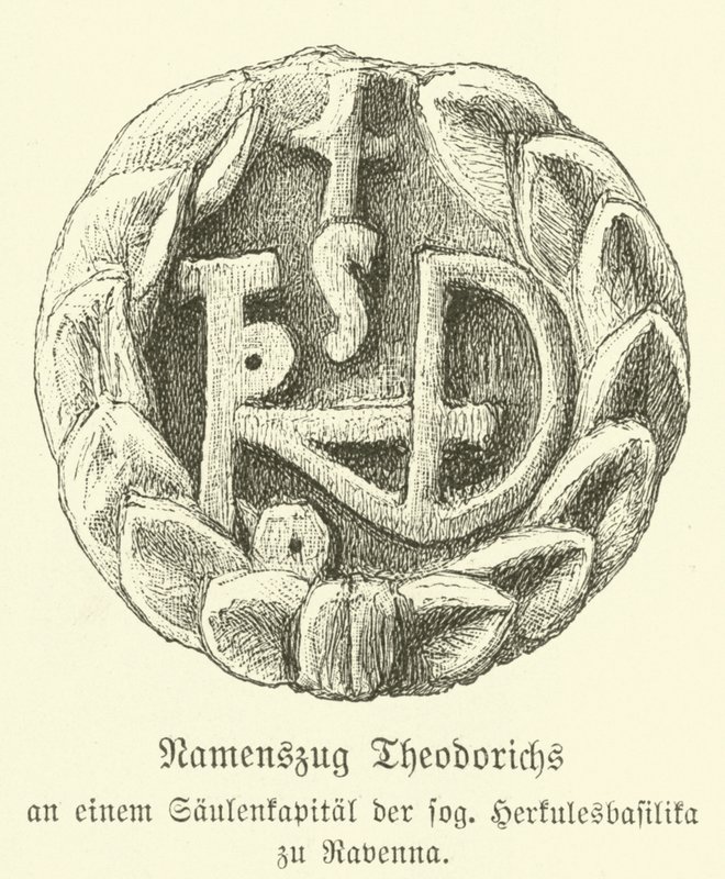 Monograma de Teodorico el Grande, Rey de los Ostrogodos (grabado) de German School