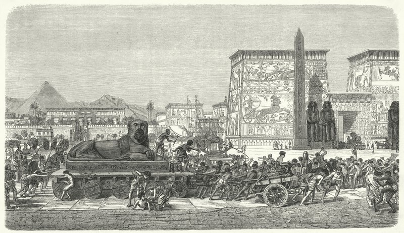 Moviendo una estatua en el Antiguo Egipto de German School