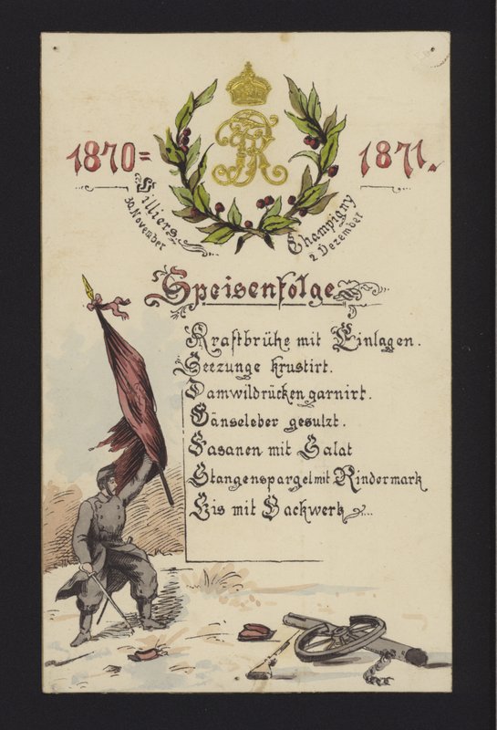 Banquetes de Año Nuevo celebrados por los alemanes ocupantes en Villiers y Champigny, París, 30 de diciembre de 1870 y 2 de enero de 1871 de German School
