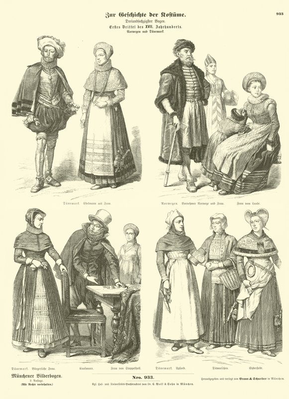 Trajes noruegos y daneses, principios del siglo XVII de German School