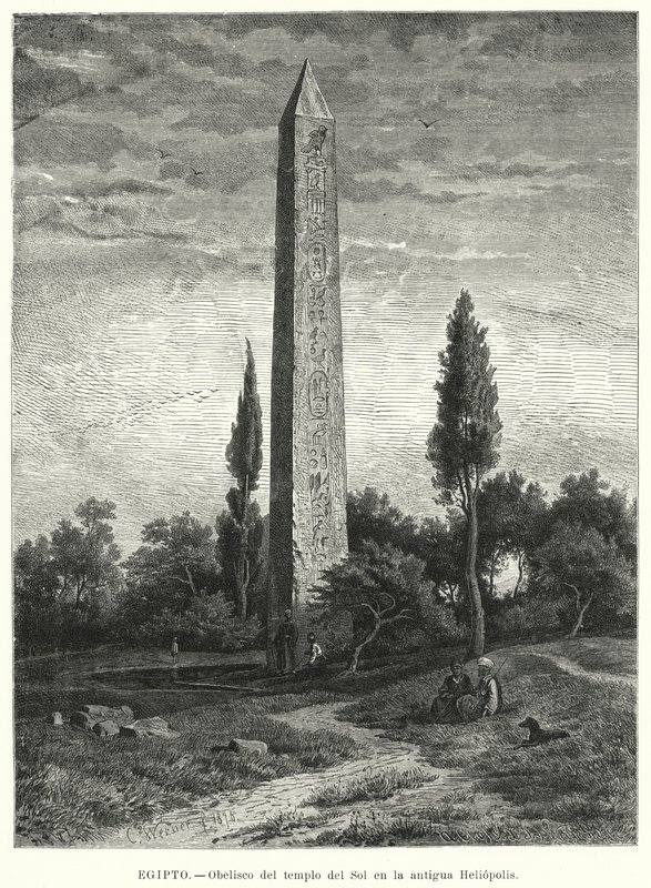 Obelisco del Templo del Sol del Antiguo Egipto en Heliópolis de German School