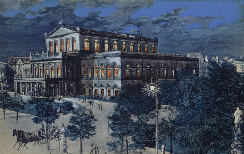 Ópera de Hannover, Alemania (litografía en color) de German School