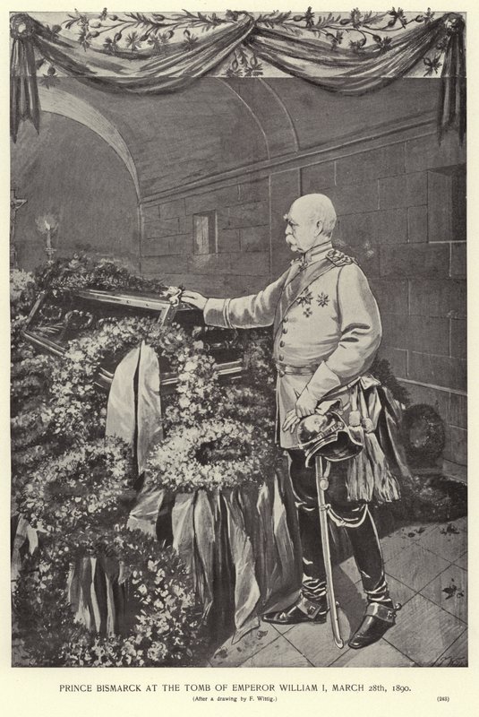 Otto von Bismarck en la tumba del emperador Guillermo I de German School