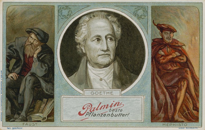 Tarjeta comercial de Palmin con una imagen de Goethe de German School