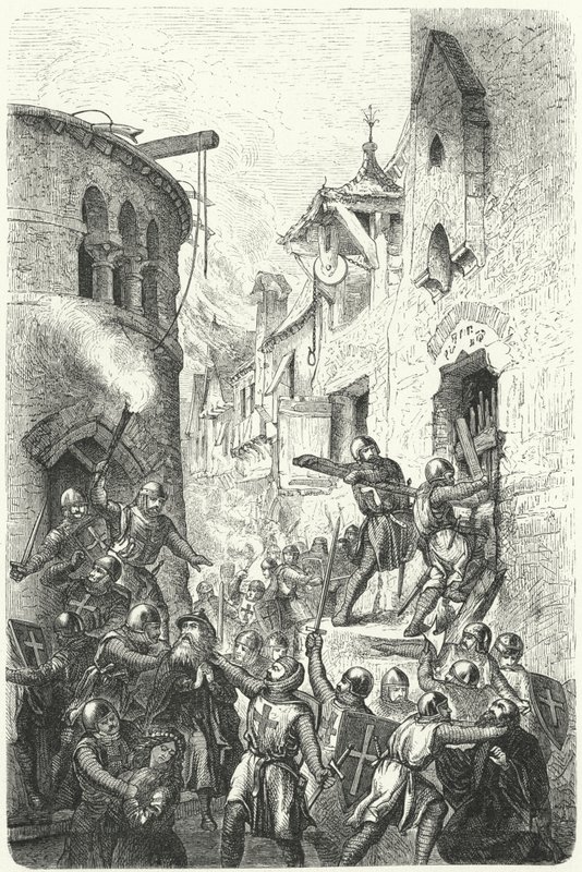 Persecución de los judíos durante la época de las Cruzadas (grabado) de German School
