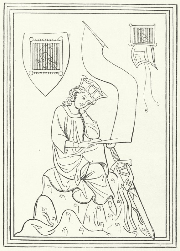 Retrato del poeta lírico alemán Walther von der Vogelweide del Codex Manesse de German School