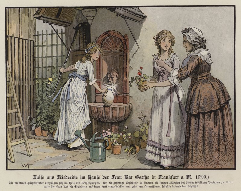 Princesas Luisa y Federica de Mecklenburg-Strelitz en la casa de Frau Goethe en Frankfurt de German School