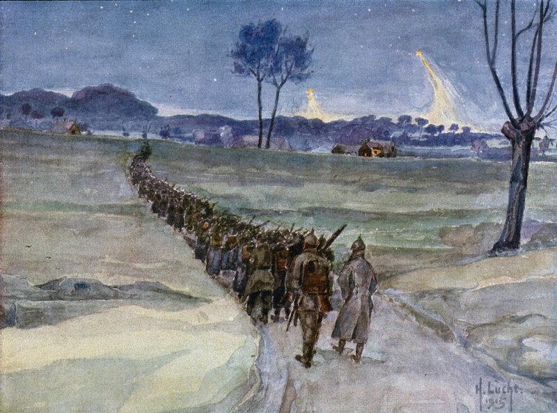 Reemplazos llegando a las trincheras, Ypres de German School
