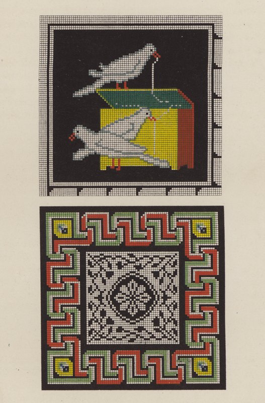 Reproducción de un mosaico de suelo de Pompeya como una pieza de bordado de German School