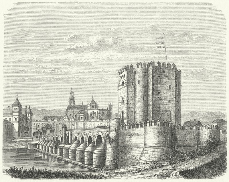 Puente romano y Gran Mezquita de Córdoba, España (grabado) de German School