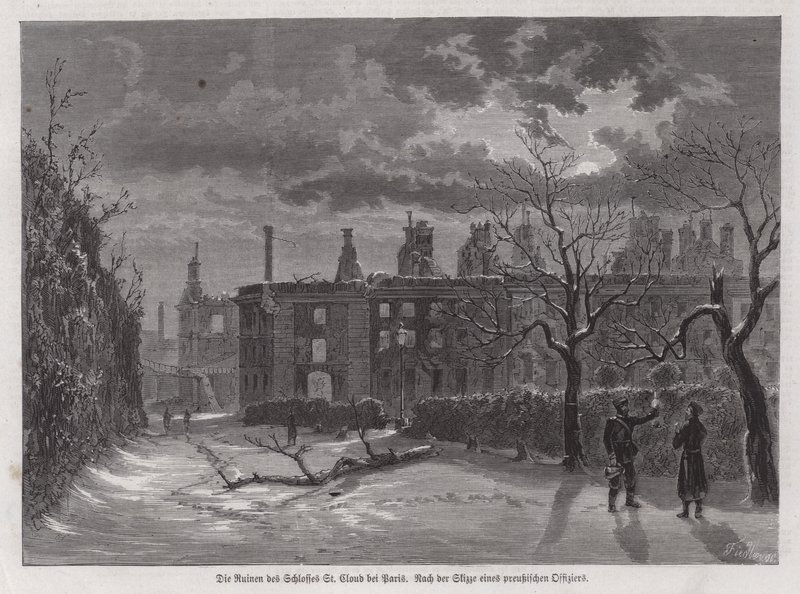 Ruinas del Chateau de Saint-Cloud, París, destruido por bombardeos prusianos en 1870 durante la Guerra Franco-Prusiana de German School