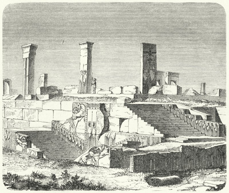 Ruinas del Palacio de Jerjes en Persépolis (grabado) de German School