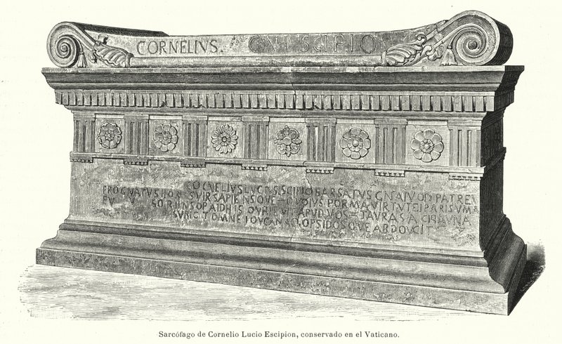 Sarcófago del soldado y cónsul romano Lucio Cornelio Escipión Barbato en el Vaticano, Roma de German School