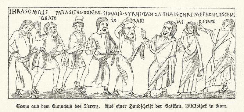 Escena de Eunuchus (El eunuco), comedia del dramaturgo romano Terencio de German School