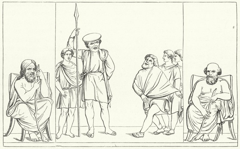 Escena de una obra del dramaturgo romano Plauto (grabado) de German School