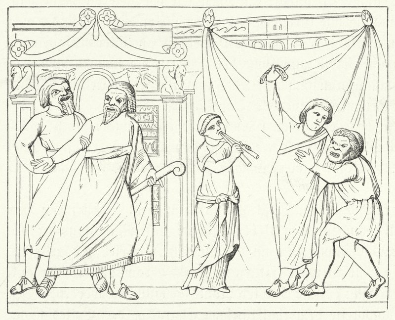 Escena de la obra Andria del dramaturgo romano Terencio (grabado) de German School