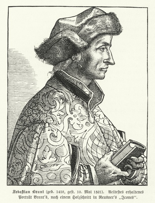 Sebastian Brant, humanista y satírico del Renacimiento alemán (grabado) de German School