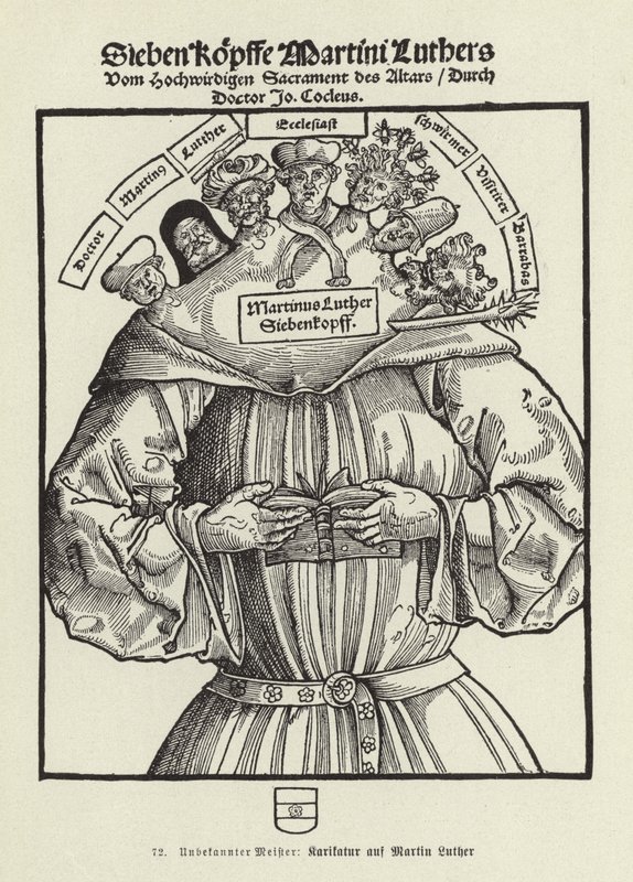 Siete cabezas de Martín Lutero (litografía) de German School