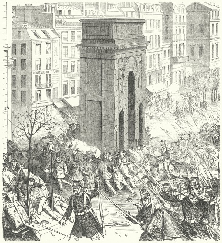 Soldados en las calles de París durante el golpe de estado francés de diciembre de 1851 de German School