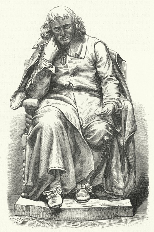 Estatua del filósofo holandés Baruch Spinoza en La Haya (grabado) de German School