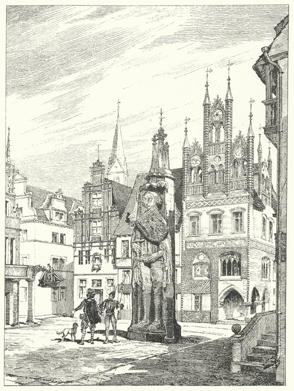 Estatua de Roland erigida en 1404 frente a la catedral en Bremen, Alemania de German School